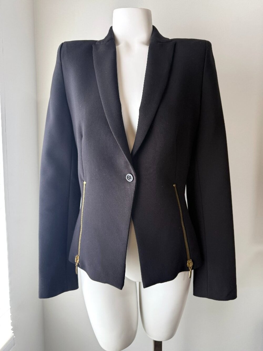 Zara Black Blazer with Gold Zipper Detail